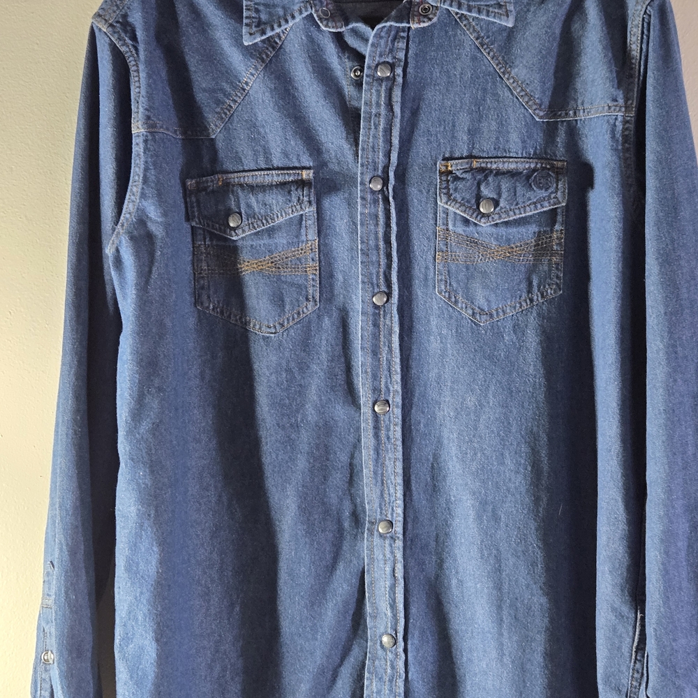 Blue Ranchwear‎ Stylish Blue Denim Button Down Shirt Size Med